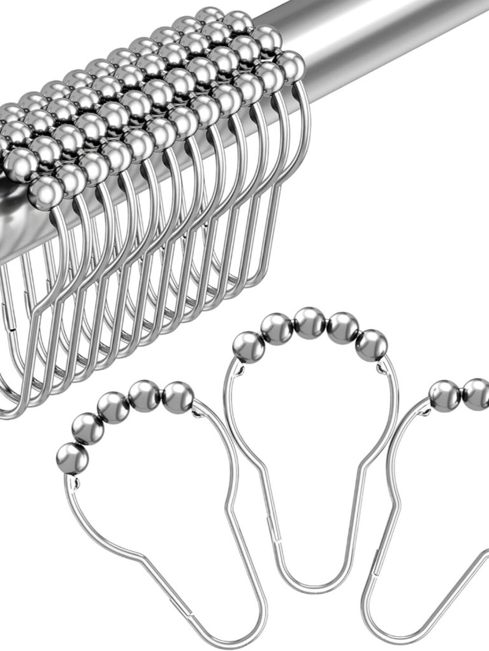 Polished Chrome Decorative Shower Curtain Hooks with Free Gliding Action, 12PCS